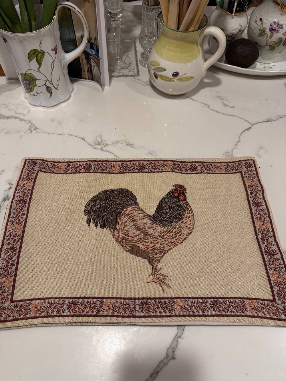 Tapestry styleRooster - set of 4 cotton lined back Placemats- Farmhouse Table